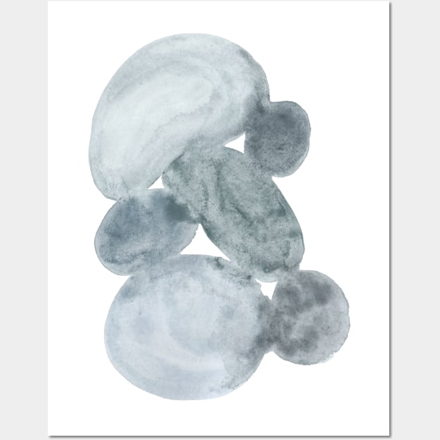 Blue Grey Stone Stack - Abstract Watercolor Minimalist Painting Wall Art by GenAumonier